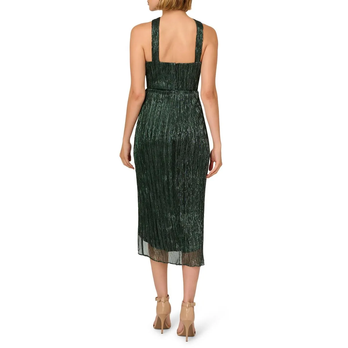 Adrianna Papell Womens Mesh Tea Length Wrap Dress