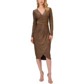 Adrianna Papell Womens Metallic Faux Wrap Evening Dress