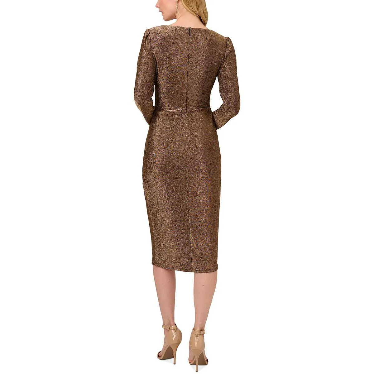 Adrianna Papell Womens Metallic Faux Wrap Evening Dress