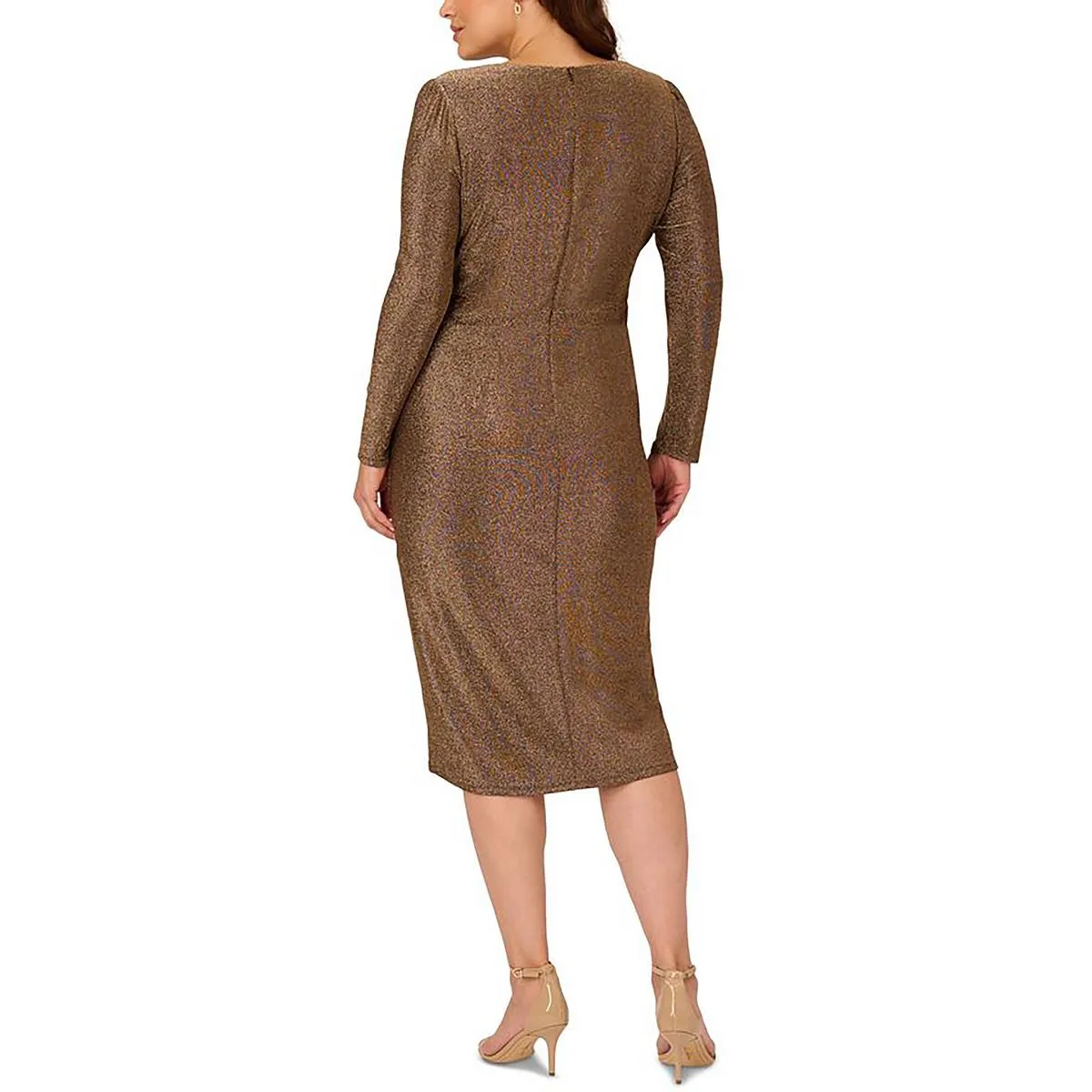 Adrianna Papell Womens Metallic Faux Wrap Evening Dress
