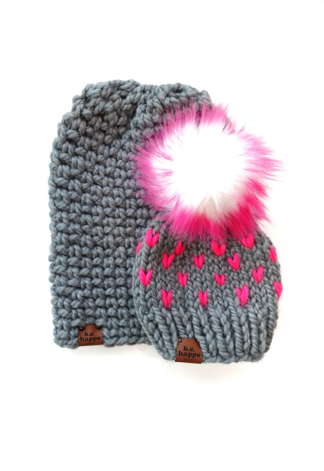 Adult Happe Hearts | Slate   Hot Pink