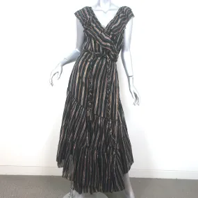 Apiece Apart Wrap Dress Nueva Costa Black/Copper Lurex Striped Cotton Size 12