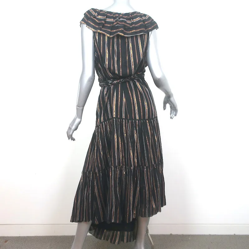 Apiece Apart Wrap Dress Nueva Costa Black/Copper Lurex Striped Cotton Size 12