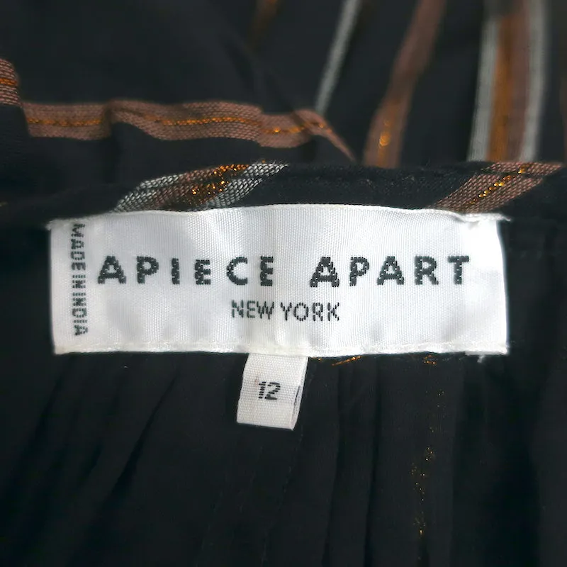 Apiece Apart Wrap Dress Nueva Costa Black/Copper Lurex Striped Cotton Size 12
