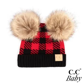 Black red Buffalo plaid CC baby beanie