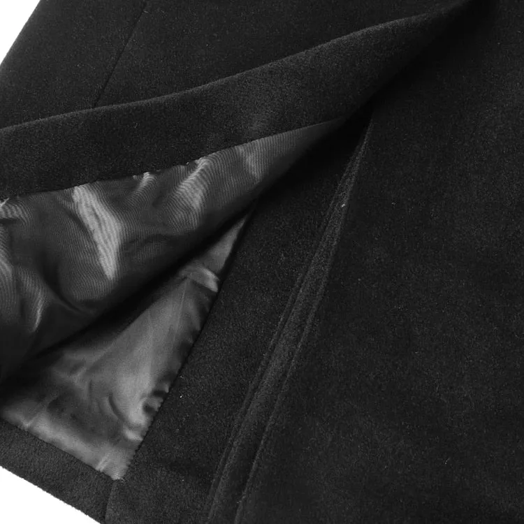 Bold Black British Style Black Long Cashmere Woolen Men Overcoat
