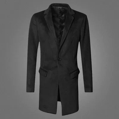 Bold Black British Style Black Long Cashmere Woolen Men Overcoat