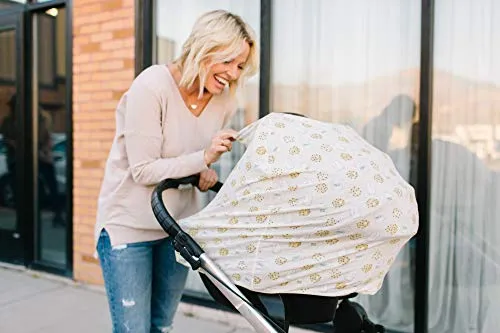 Copper Pearl Baby Car Seat Cover Canopy and Nursing Cover Multi-Use Stretchy 5 in 1 Gift Cookies & Milk "Chip", 4.8 Ounces