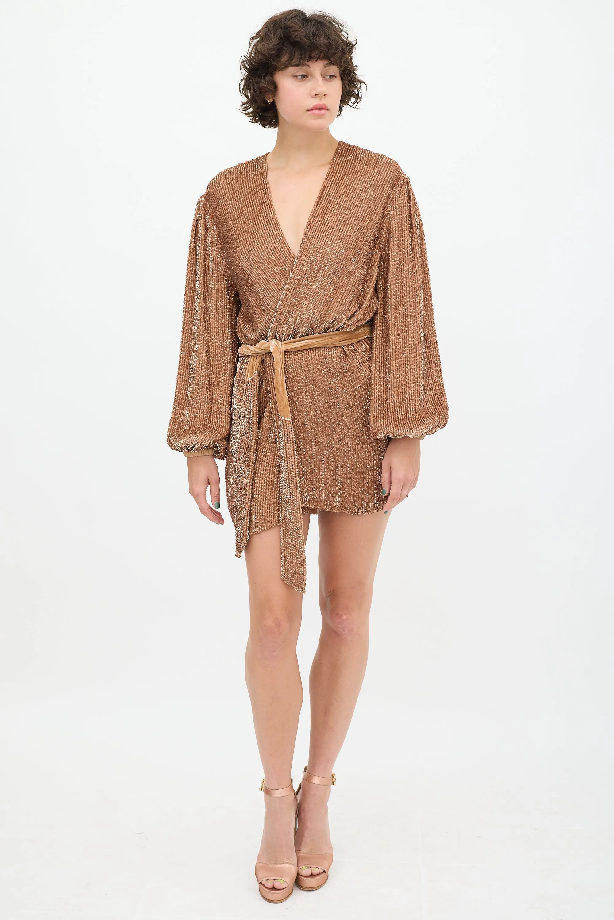 Copper Sequin Belted Dress