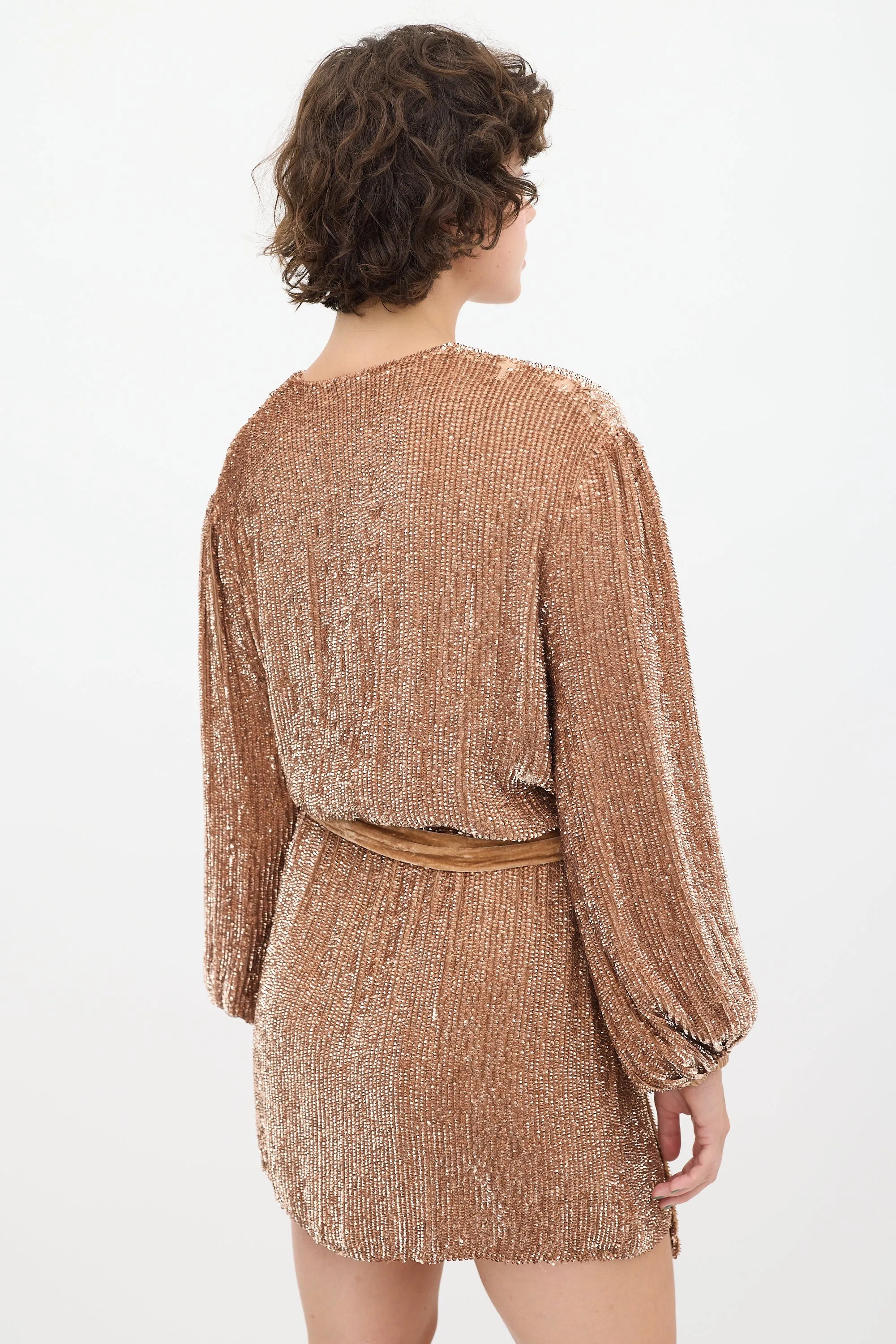 Copper Sequin Belted Dress