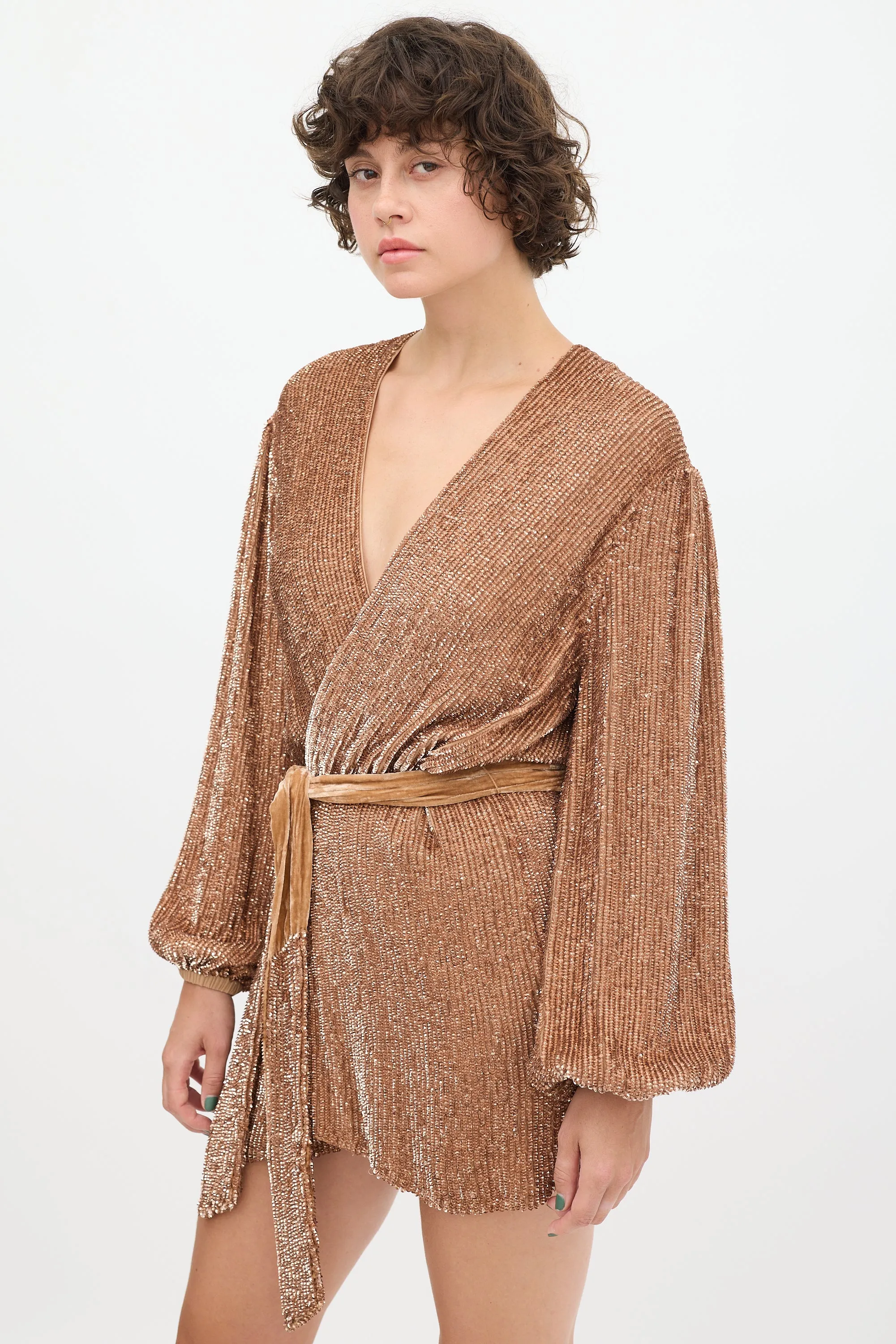 Copper Sequin Belted Dress