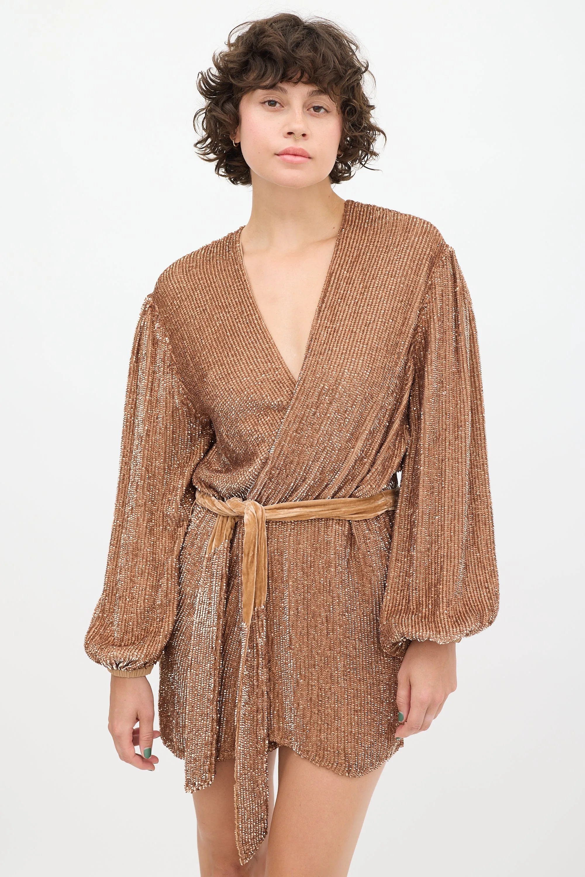 Copper Sequin Belted Dress