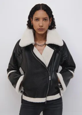 Corinne Vegan Sherpa Moto Jacket (Black)