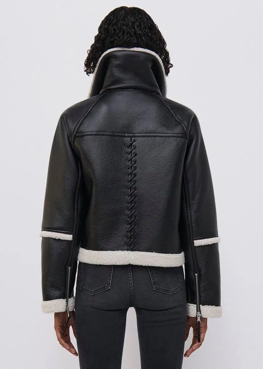 Corinne Vegan Sherpa Moto Jacket (Black)