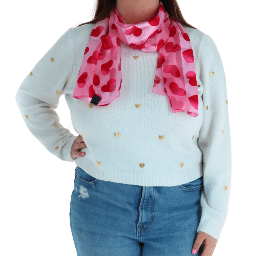 CTM® Women's Lightweight Satin Valentine's Bold Heart Print Scarf