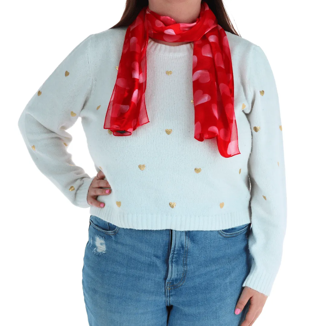 CTM® Women's Lightweight Satin Valentine's Bold Heart Print Scarf