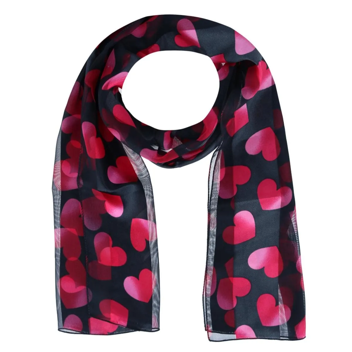 CTM® Women's Lightweight Satin Valentine's Bold Heart Print Scarf