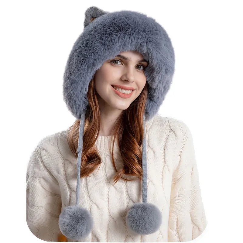 Cute Pullover Hat Thickening Hairball Solid Color Knit Ear Protection Hat