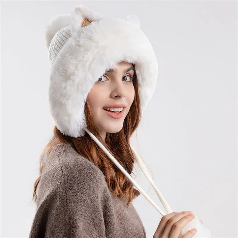 Cute Pullover Hat Thickening Hairball Solid Color Knit Ear Protection Hat
