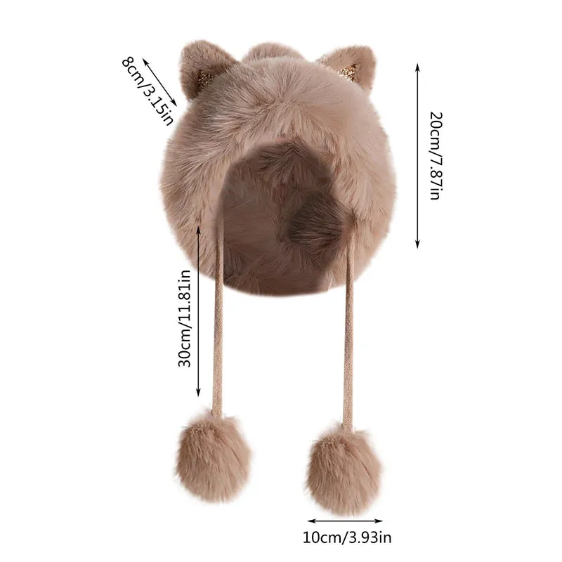 Cute Pullover Hat Thickening Hairball Solid Color Knit Ear Protection Hat