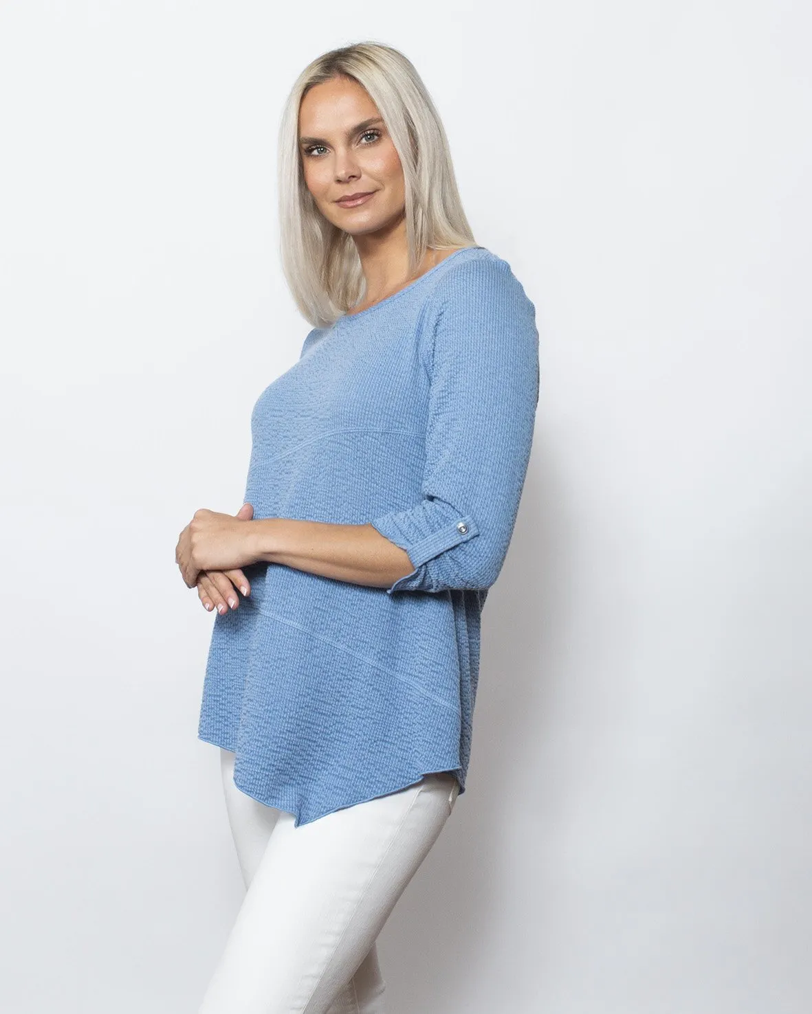 Denim Seersucker Top