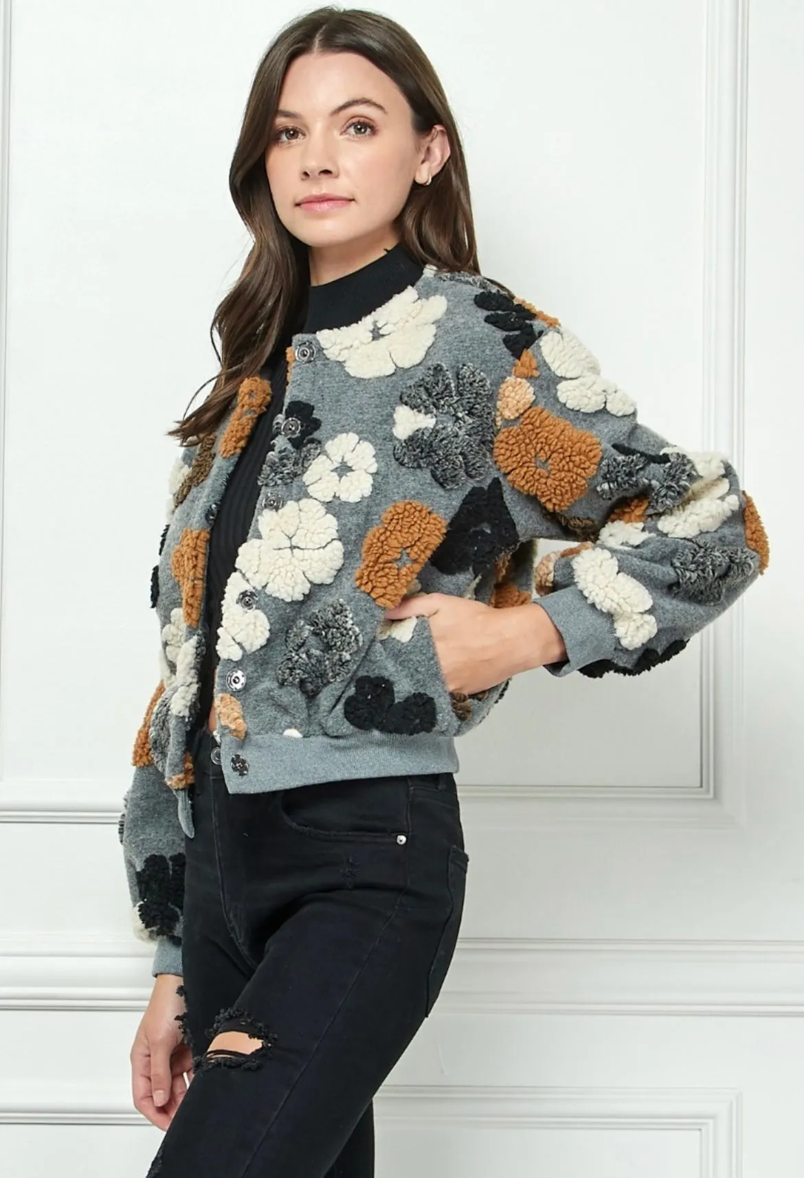 Felted Flower Grey Jacket