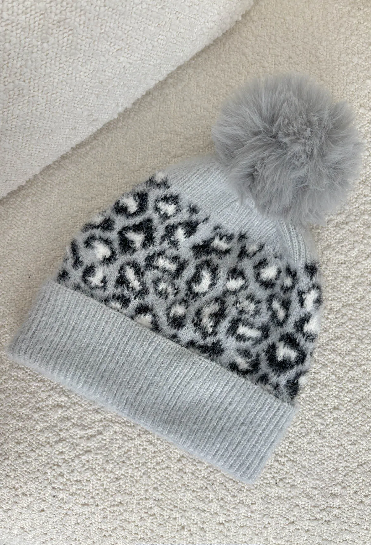 Fierce Cutie Grey Leopard Print Bobble Hat