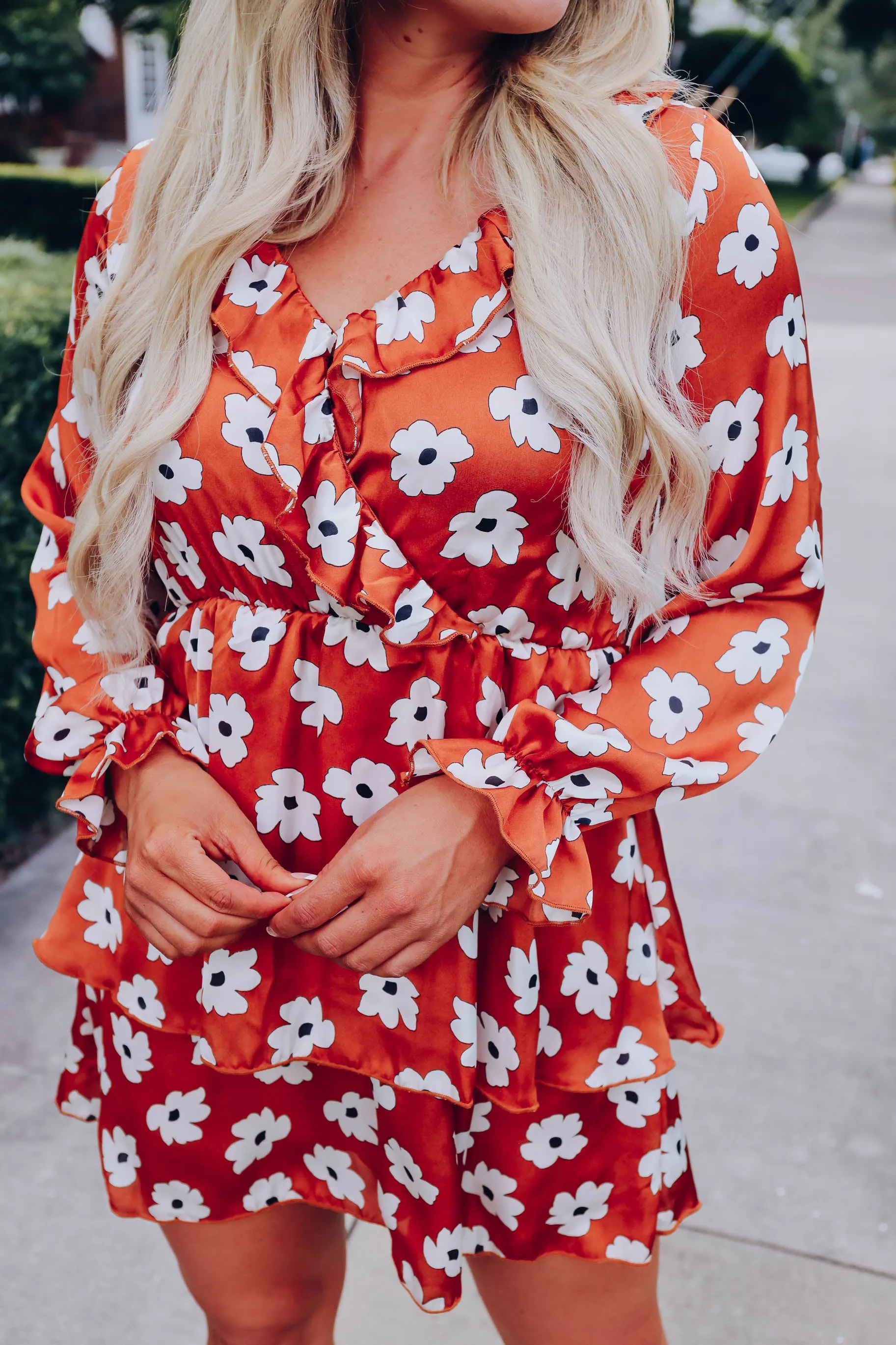 Foxy Floral Ruffle Dress - Copper