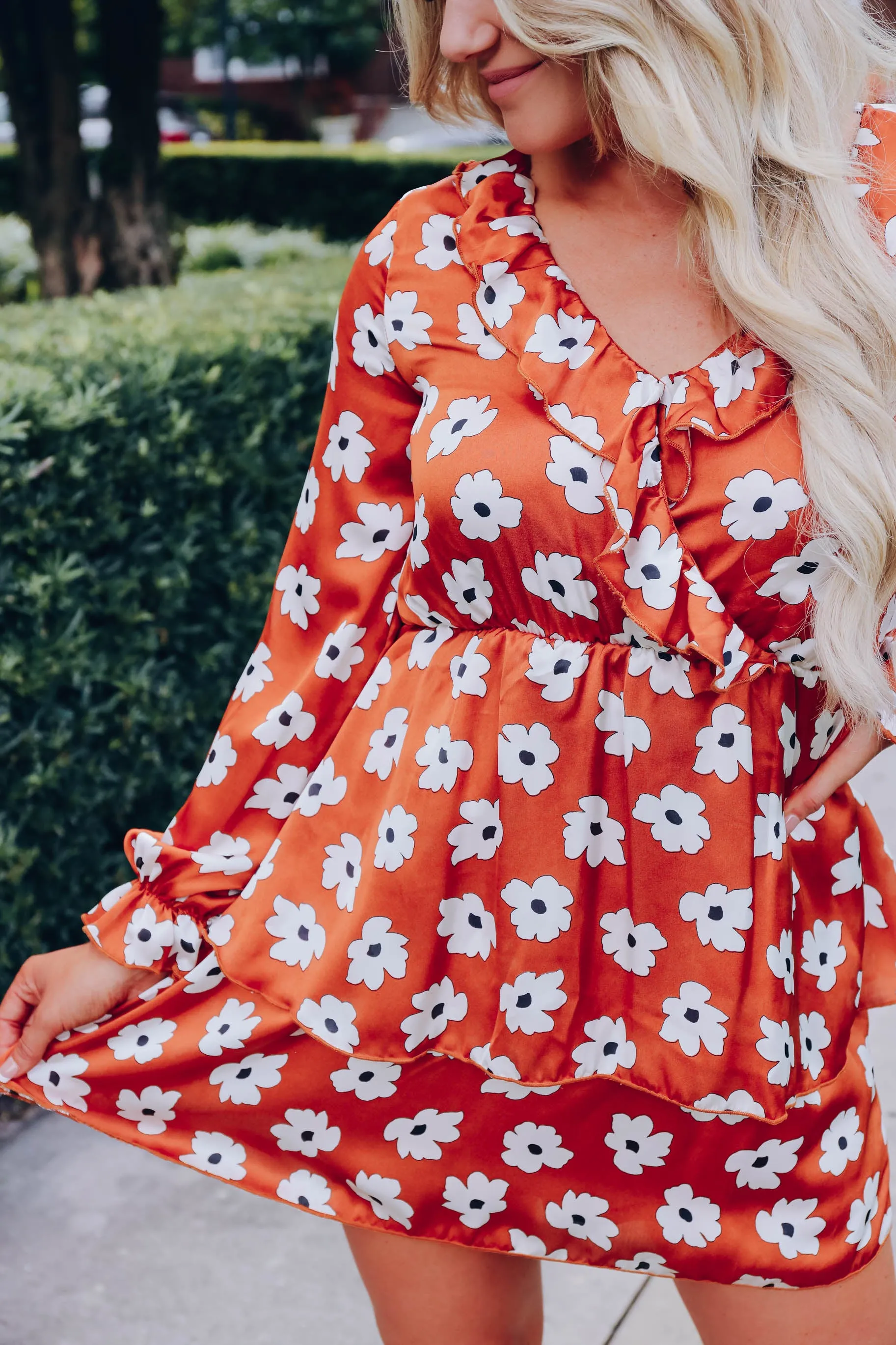 Foxy Floral Ruffle Dress - Copper