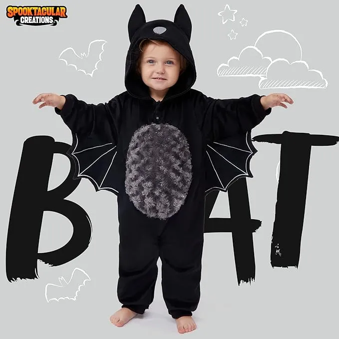 Halloween Baby Pajama, Black Bat Toddler Hooded Costume