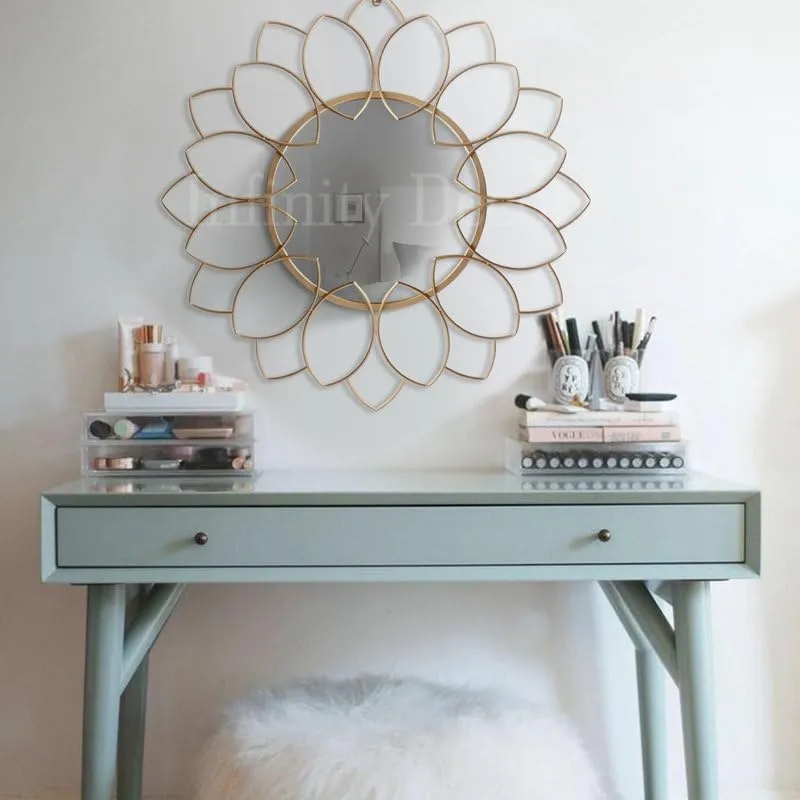 Infinity Decor™ Golden Metal Sun Flower Modern Design Wall Decorative Mirror for Bedroom Wall Mirror for Living Room
