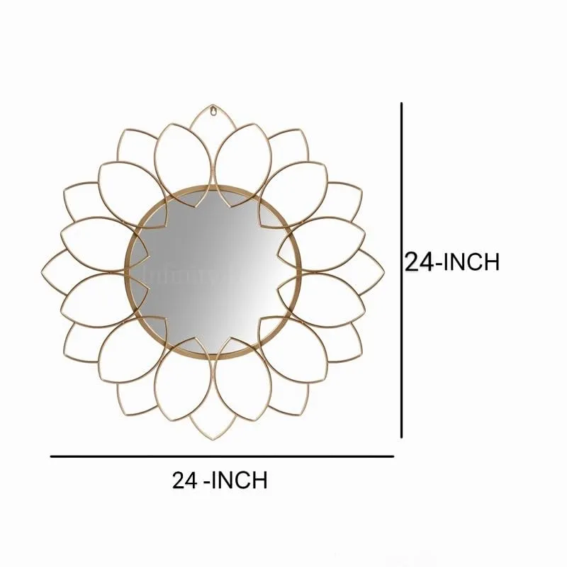 Infinity Decor™ Golden Metal Sun Flower Modern Design Wall Decorative Mirror for Bedroom Wall Mirror for Living Room