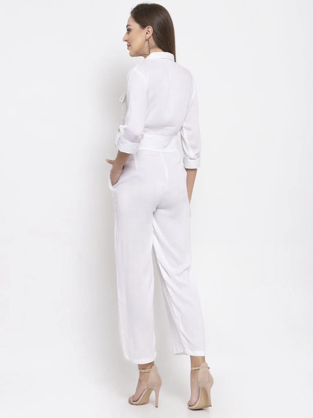 Jashvi Women White Solid Jumpsuit