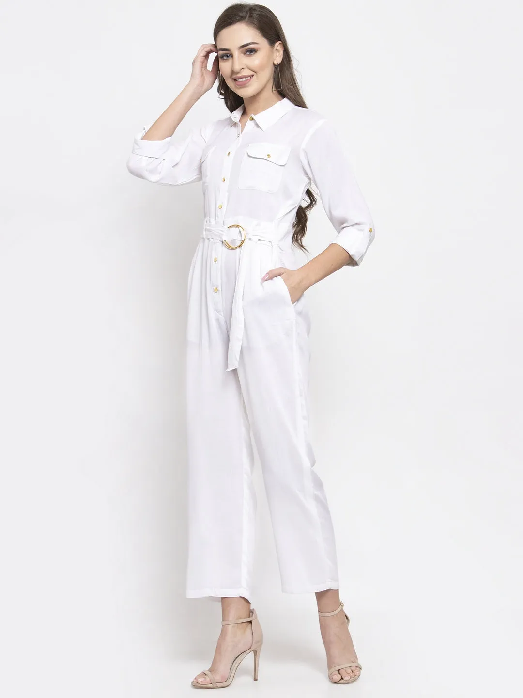 Jashvi Women White Solid Jumpsuit