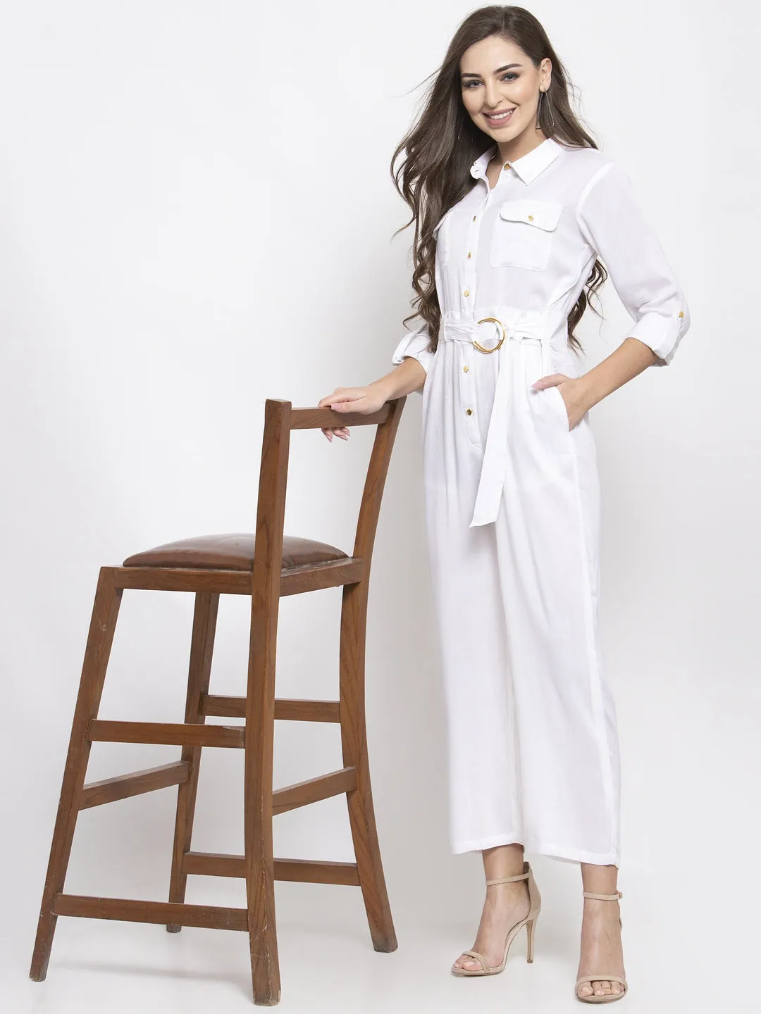 Jashvi Women White Solid Jumpsuit