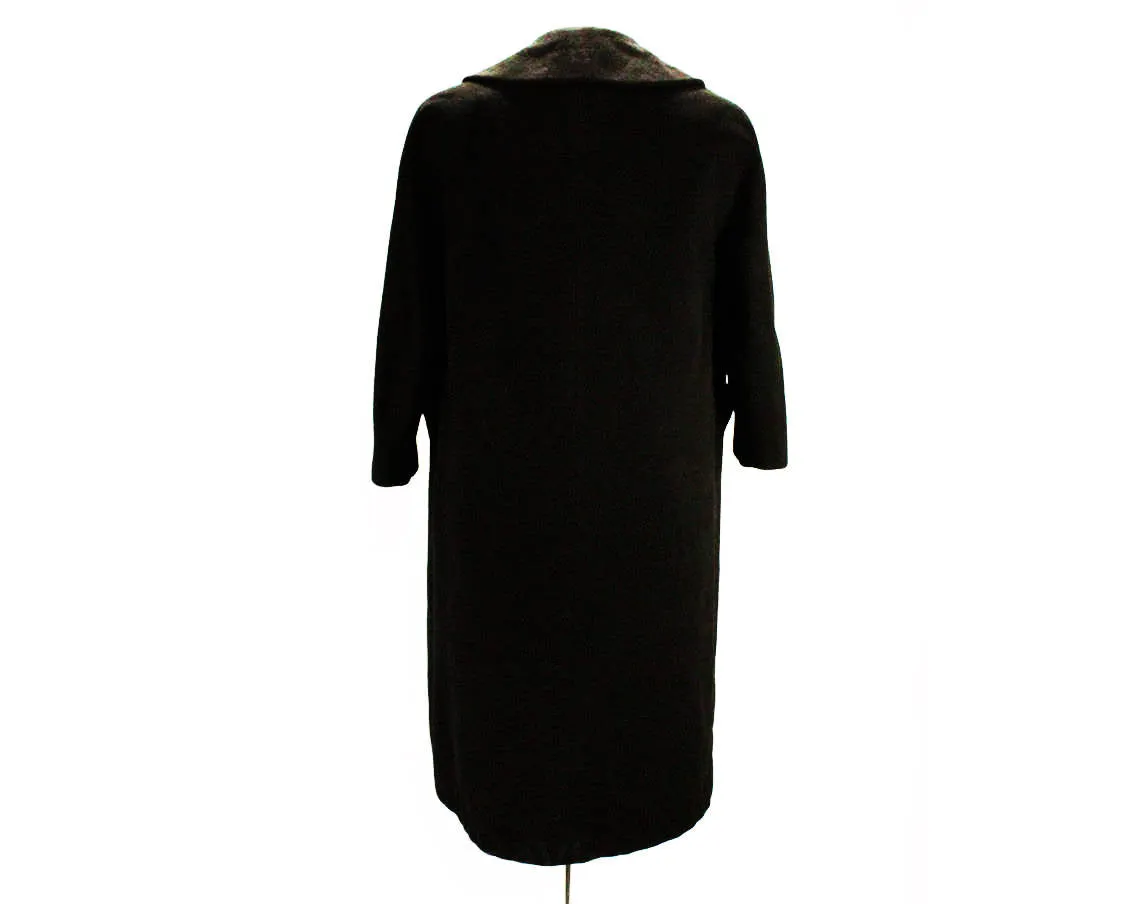 Large 1950s Black Coat - Size 12 to 14 Luxurious Overcoat - 50s Open Front Winter Coat - Beautiful Plush Luxury Soft as Cashmere - Bust 42