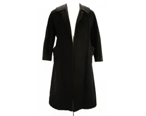 Large 1950s Black Coat - Size 12 to 14 Luxurious Overcoat - 50s Open Front Winter Coat - Beautiful Plush Luxury Soft as Cashmere - Bust 42