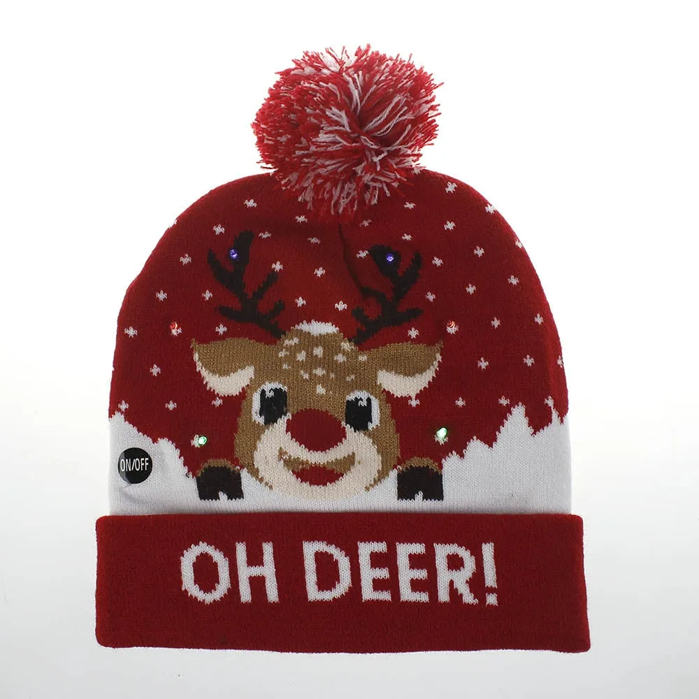 LED Knitted Christmas Hat Beanie Light Up Illuminate Warm Hat For Kids Adults New Year Christmas Decor