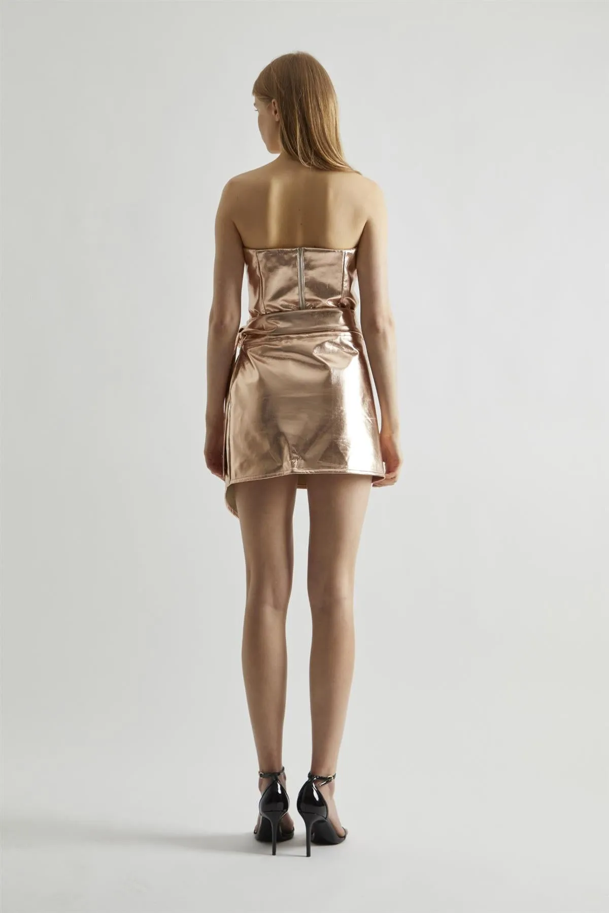 Light-Copper PU Wrap Mini-Skirt