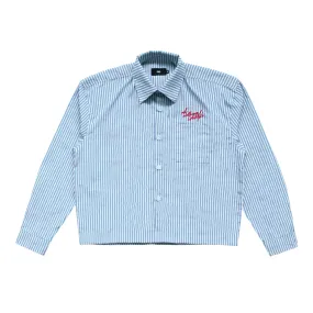 long sleeve shirt | button-down | cropped & loose-fit | retro striped | vintage cambric | sky