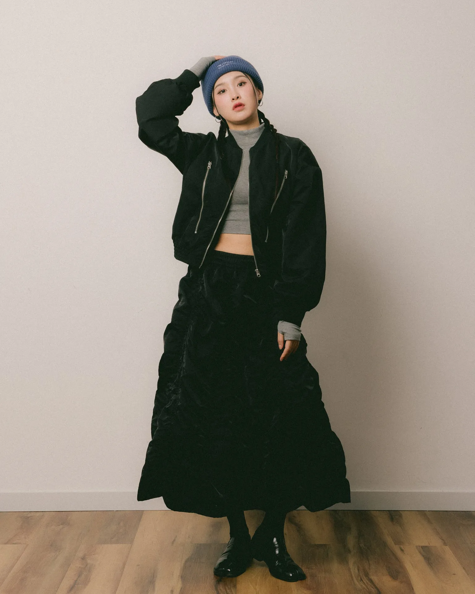 NEUTRAL SOCIETY CROPPED FLIGHT JACKET-BLACK