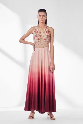 Pink Ombre Embroidered Jumpsuit