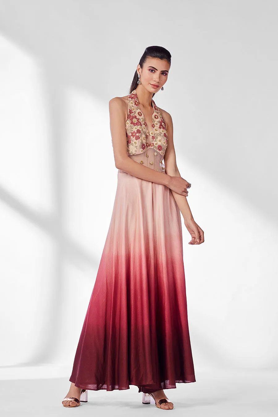Pink Ombre Embroidered Jumpsuit