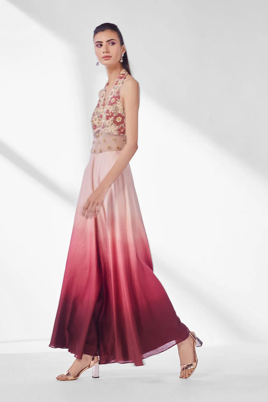 Pink Ombre Embroidered Jumpsuit