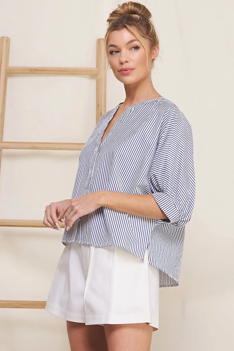 Pinstripe Seersucker Dolman Blouse - 2 Colors!