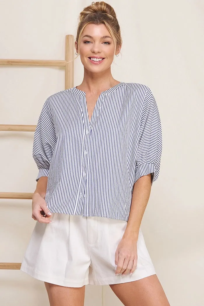 Pinstripe Seersucker Dolman Blouse - 2 Colors!