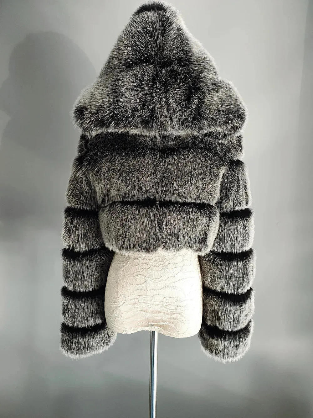 Pre Order:  Plush Hooded Faux Fur Cropped Jacket