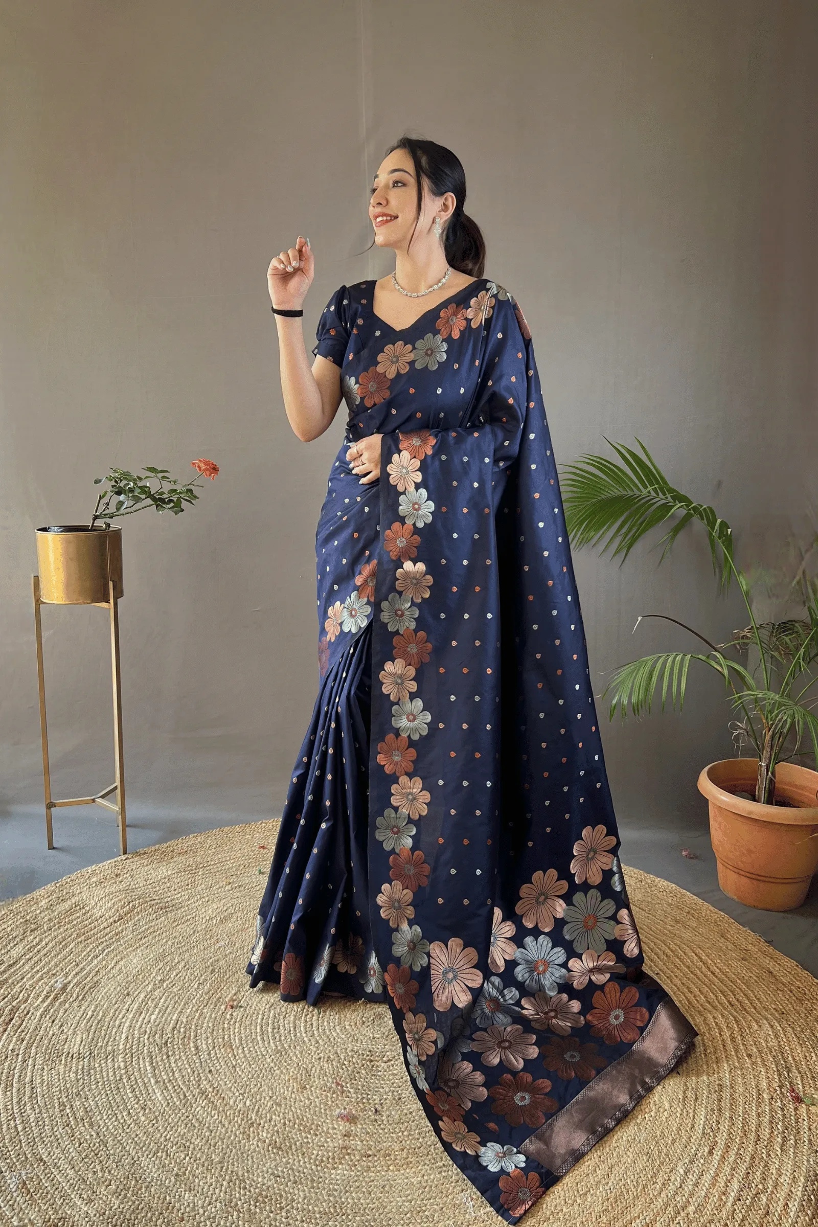 Ready to Wear Copper Floral Banarasi Saree