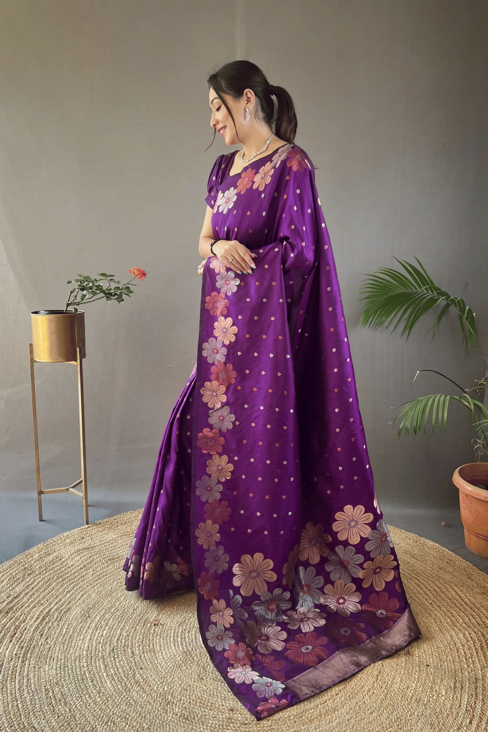 Ready to Wear Copper Floral Banarasi Saree
