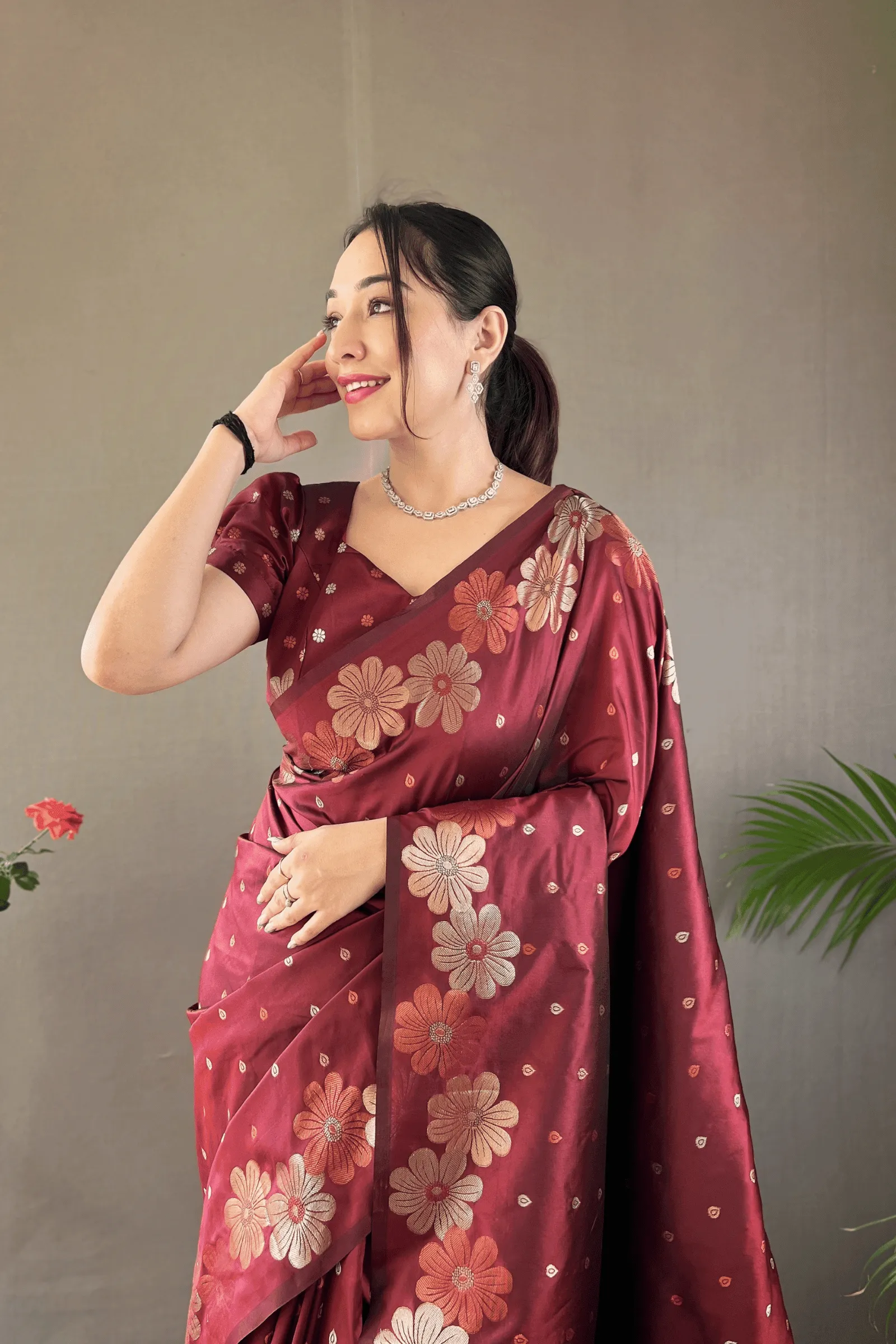 Ready to Wear Copper Floral Banarasi Saree